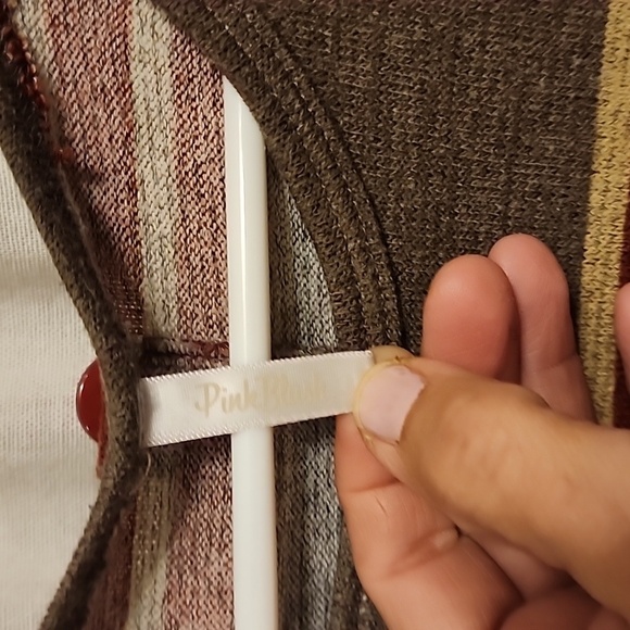 Striped PinkBlush long sleeve top in maroon, gray, beige & black – size Med - Picture 2 of 4